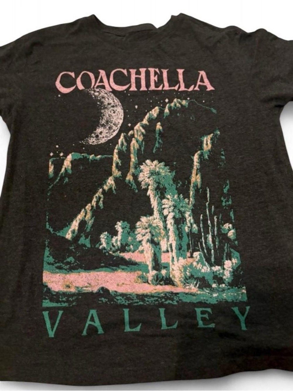 Mighty Fine Black Tee with Pink & Green Coachella Valley Print